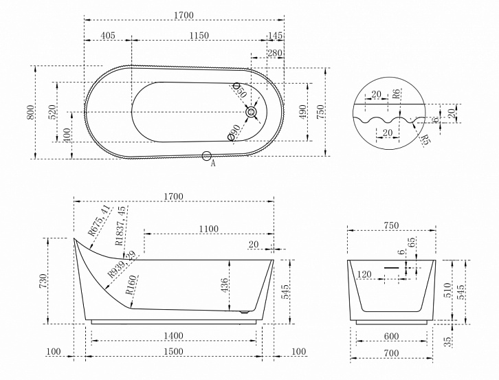 Акриловая ванна ABBER AB9445MW Акриловая ванна ABBER AB9445MW
