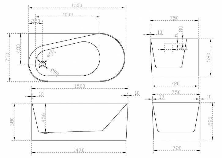 Акриловая ванна ABBER AB9496 L